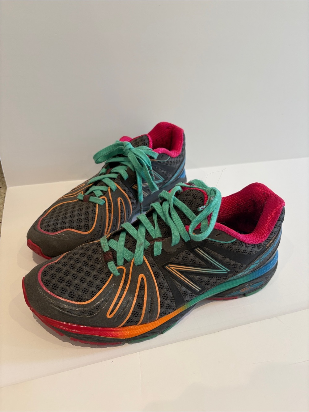 New Balance Women's Gray Athletic Sneakers with Teal Laces and Pink Lining